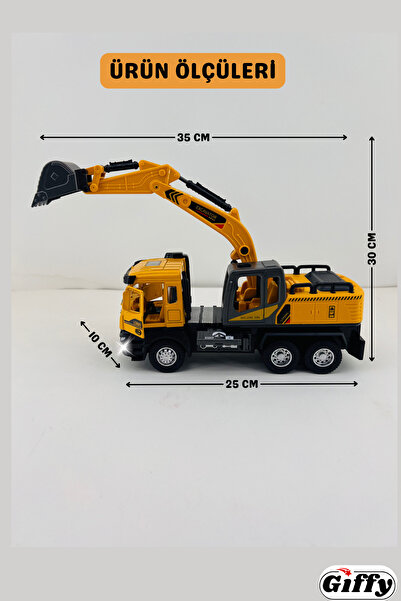 giffy Oyuncak İş Makinesi Sesli Işıklı Çek Bırak Vinç, Kule Vinç ve Kepçe 30 Cm Aksesuarlı Kapıları Açılan