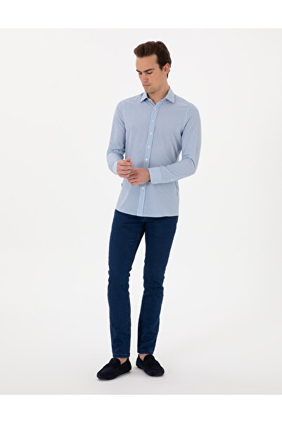 Pierre Cardin Mavi Likralı Ex. Slim Fit Uzun Kollu Gömlek 50303897-VR036