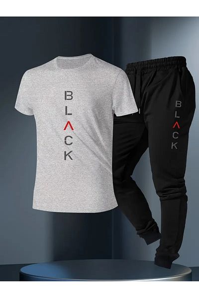 PAVRO Men's Oversize Tracksuit Set Black Printed Tracksuit Set