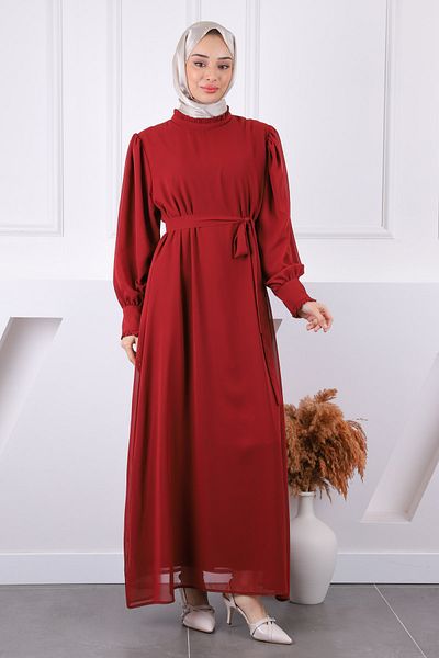 İmajButik Φόρεμα σιφόν με βολάν με λαιμόκοψη