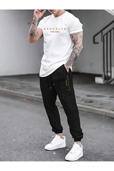 PAVRO طقم بدلة رياضية كبيرة الحجم للرجال طقم بدلة رياضية مطبوعة بروكلين ملون