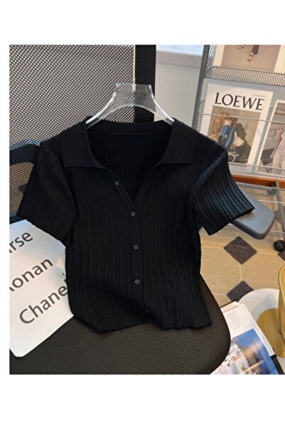 Elysira تي شيرت نسائي منسوج أساسي بأزرار وياقة بولو