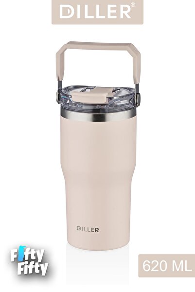 Vagonlife DILLER 620 ML Tek Kapak Çift Kullanım Pipetli/Pipetsiz Taşıma Kulpl...