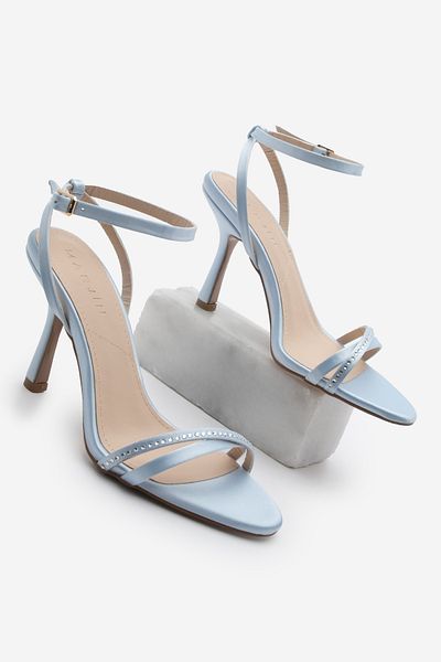 Marjin Sandale cu toc de piatră cu curea la gleznă cu vârf oval pentru femei Lerika Blue Satin