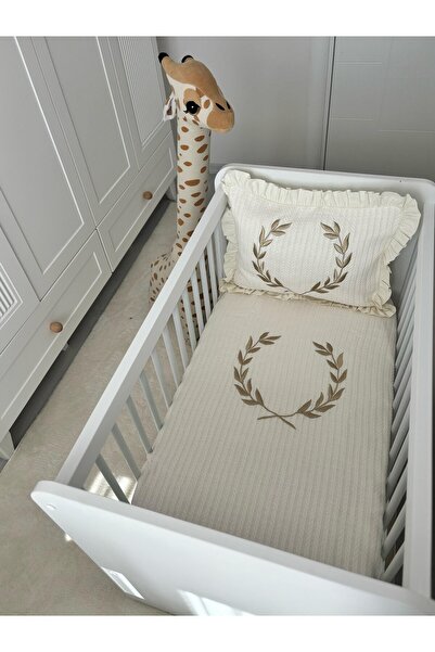 Tly Home Textiles BEBEK PİKE TAKIMI [NAKIŞLI ] EKRU
