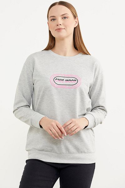 Sementa Hanorac de bază oversize imprimat - gri