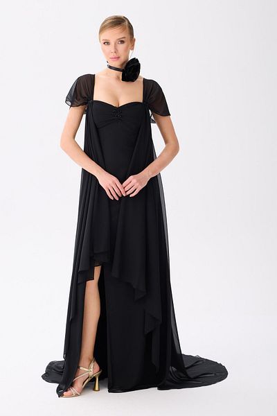 Carmen Black Cape Chiffon Evening Dress