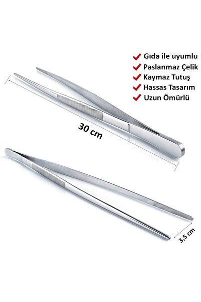 QesQin Pratik Cımbız Maşa Pişirme Cımbızı Çelik 30 cm Profesyonel Şef Cımbız