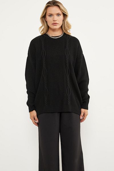 Sementa Pulover cu tricot tip fagure - negru