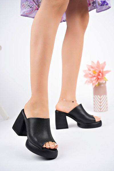 MUGGO Alaçatı Women's Daily Comfortable Stylish Orthopedic Platform Thick Heeled Slippers
