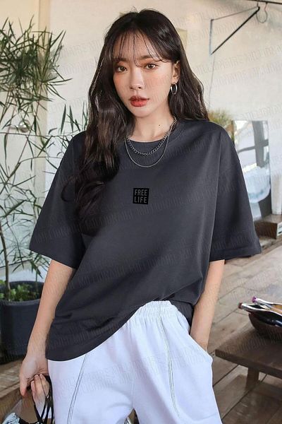 Teenage Millionaire Γυναικείο T-Shirt Anthracite Free Life Crew Neck Oversize Salas