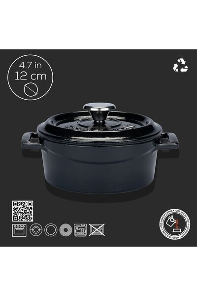 Lava Tencere Mini Yuvarlak Siyah Trendy Kapak 12 Cm
