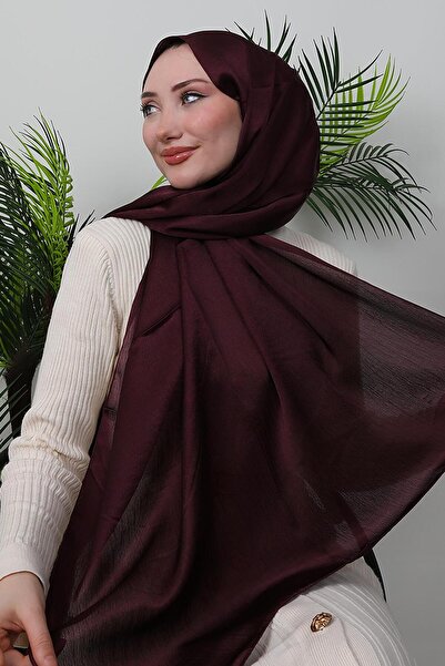 GİYZAMİLA İnci Saten Şal Mürdüm