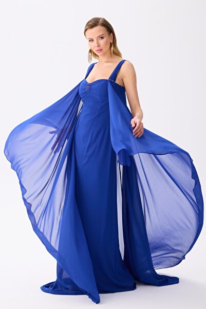 Carmen Saks Pelerinli Şifon Abiye Elbise