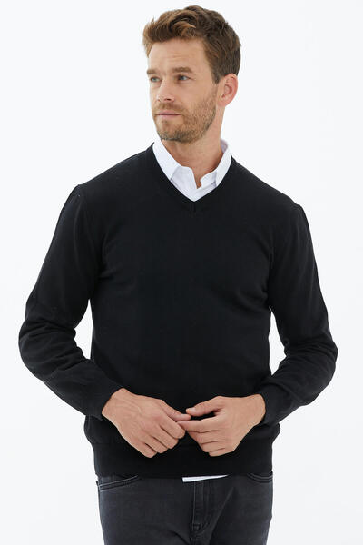 Sementa Tricotaj cu decolteu în V Pulover negru