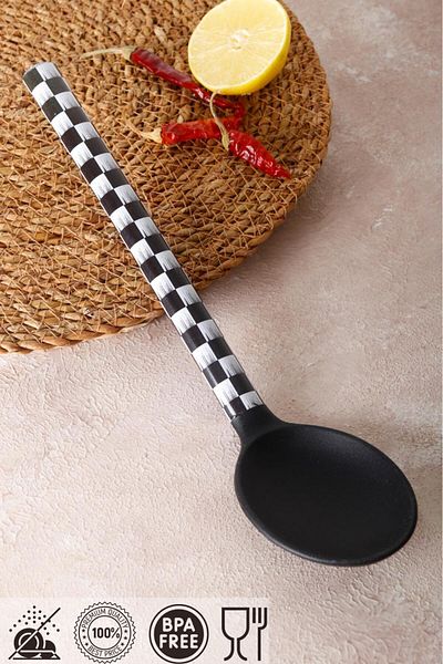 HOMENIVA 1 Black Checker Silicone Tip Spoon - Fireproof, Non-Stick