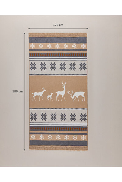 Madame Coco Cascade Pamuklu Saçaklı Dokuma Kilim - Beyaz/Bej/Antrasit - 120x180 cm