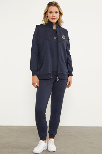 Sementa Kapitone Detaylı Yelekli Üçlü Eşofman Takım - Lacivert