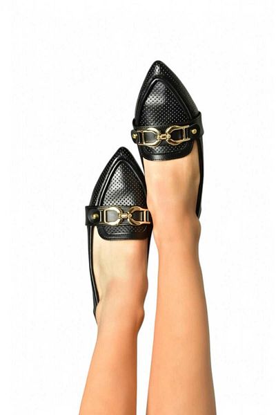 Lideral Balerini confortabili de damă negri, cu cataramă, perforați, eleganti, comozi, ortopedici, pantofi de zi cu zi