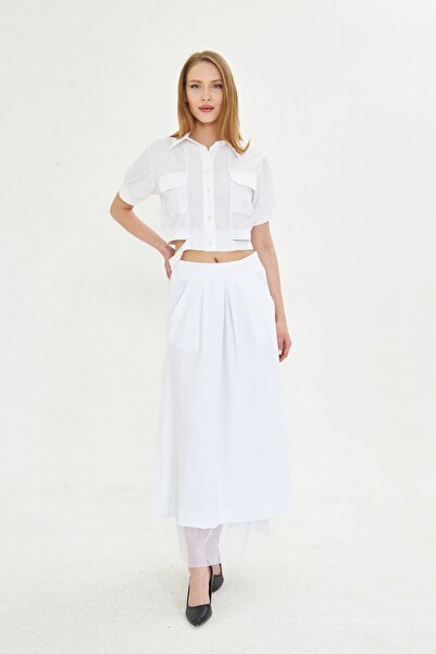 LAMANTE BEL DETAYLI BEYAZ CROP GÖMLEK