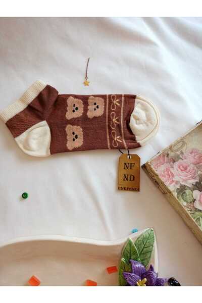 ENEFENDİ Безшевни чорапи, мек памук, къс маншет, дамски чорапи с мотиви, размер 36-40, кремаво-кафяво, единична двойка