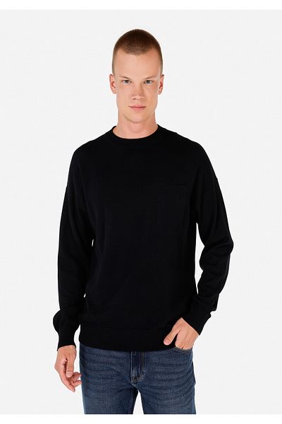 Colin's Pulover negru pentru bărbați, cu gât rotund, jacquard