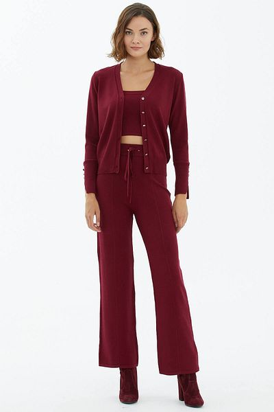 Sementa Triple Knitwear Suit with Cropped Inside - Claret Red