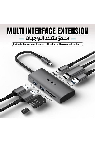 Kablenix 7 Port Type C USB Hub with HDMI 4K 30Hz, USB 3.0 Ports, PD 100W Charging, SD Card Reader