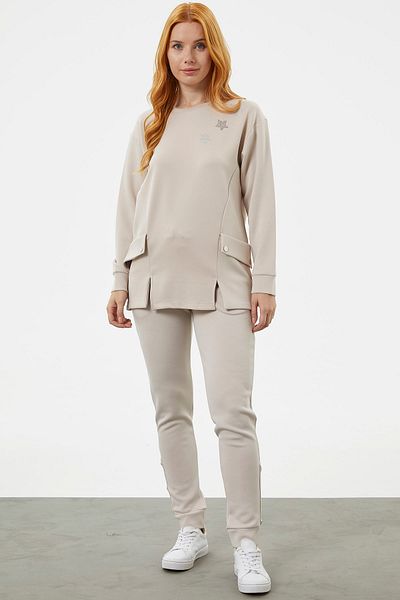 Sementa Σετ αθλητική φόρμα Oversize με λεπτομέρεια τσέπης τσάντας - Μπεζ