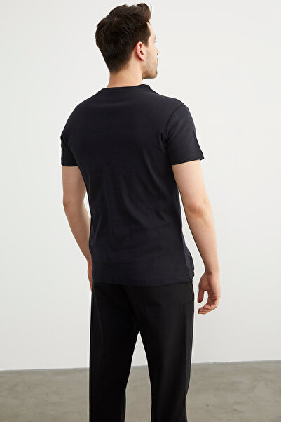 Sementa Τυπωμένο βαμβακερό μπλουζάκι με λαιμόκοψη - μαύρο