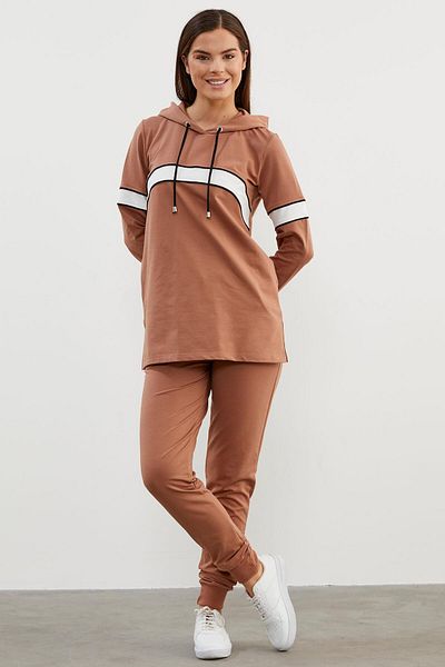 Sementa Hooded Line Block Tracksuit Set - Milk Coffee