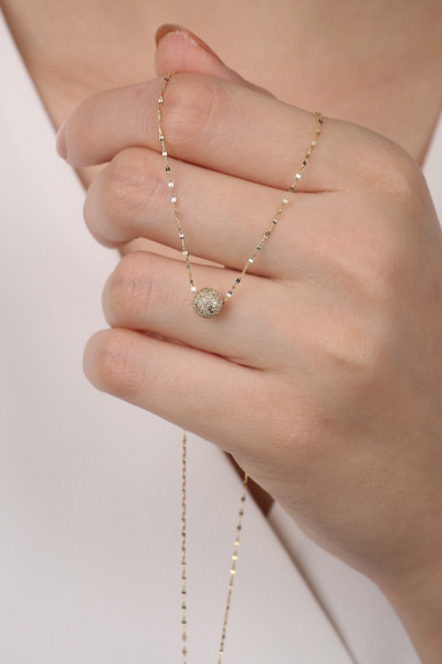 DİAMİNE PIRLANTA 14 Ayar Altın Aynalı Zincir Simli Dorika Kolye