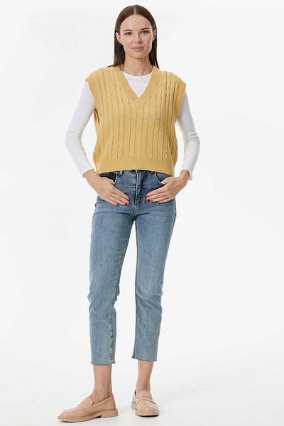 Sementa V-Neck Braided Knitwear Sweater - Dark Yellow
