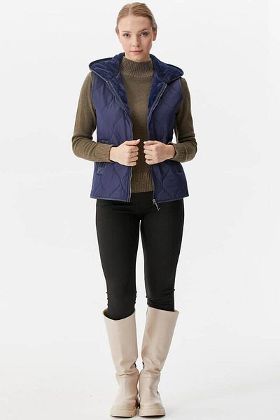 Sementa Hooded Quilted Vest with Plush Fur Inside - Navy Blue