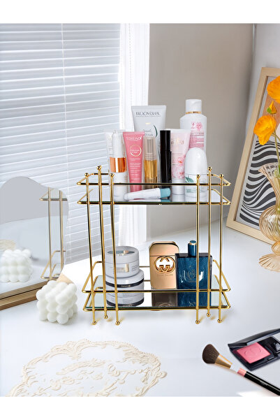 EVSTYLE Двоярусний прямокутний органайзер з дзеркалом - золоте покриття