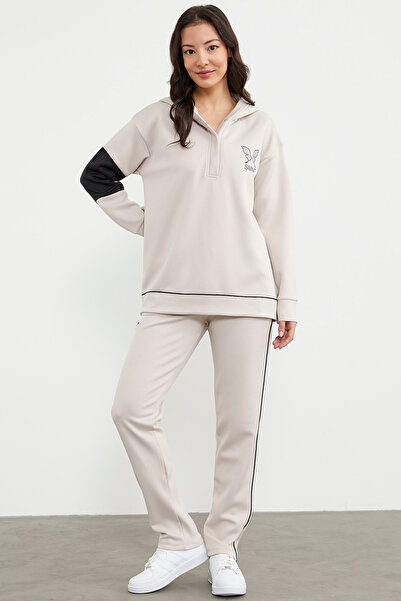 Sementa Παντελόνι Σκούφας oversize με τύπωμα πεταλούδας - Μπέζ