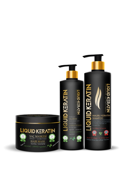 Liquid Keratin Kuru Mat Sert Kabaran Yıpranmış Saçlar Için - Keratin Bakımı 3'lü Set