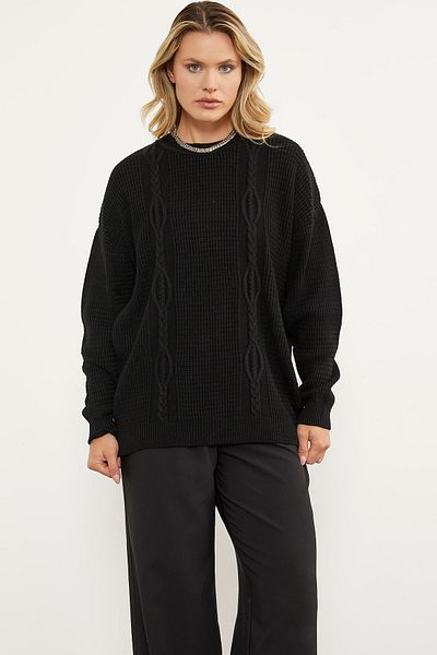 Sementa Pulover cu tricot tip fagure - negru