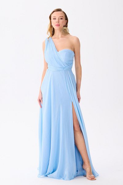 Carmen Blue One Sleeve Chiffon Evening Dress