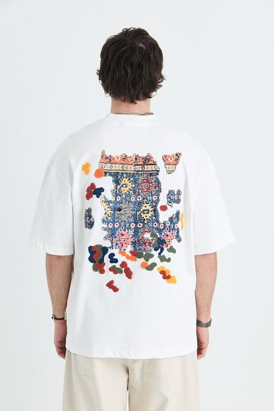 fame-stoned Tricou alb unisex 100% bumbac cu imprimeu autentic și broderie