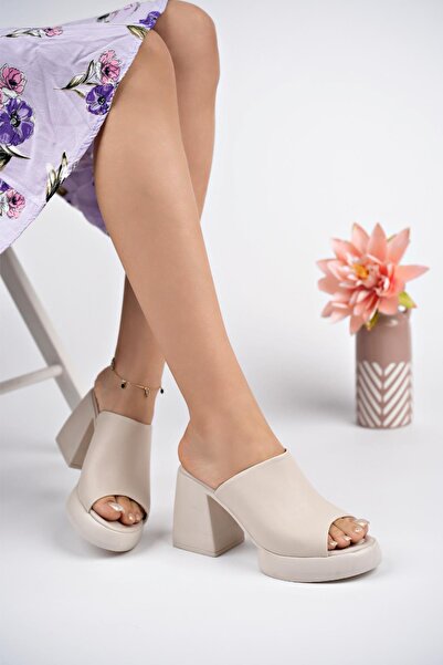 MUGGO Alaçatı Women's Daily Comfortable Stylish Orthopedic Platform Thick Heeled Slippers