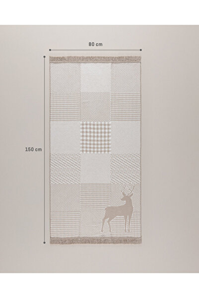 Madame Coco Pétale Pamuklu Saçaklı Dokuma Kilim - Ekru/Bej - 80x150 cm