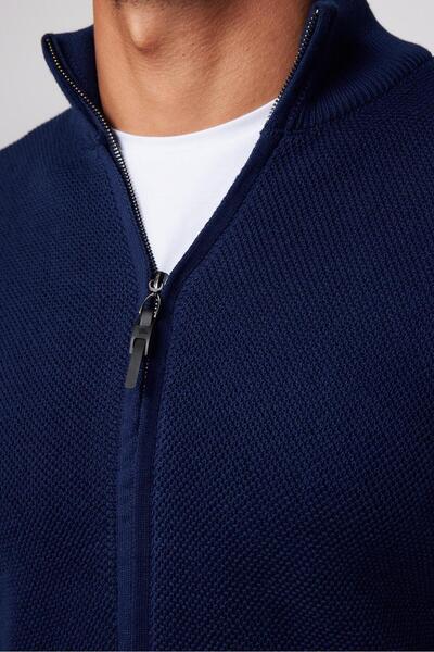 Tudors Men's Half Turtleneck Zippered Saxe Blue Cardigan