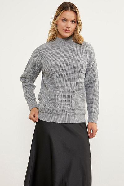 Sementa Pulover cu guler din tricot tip fagure - gri