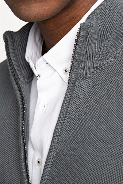 Tudors Pánský antracitový svetr s polovičním rolákem na zip