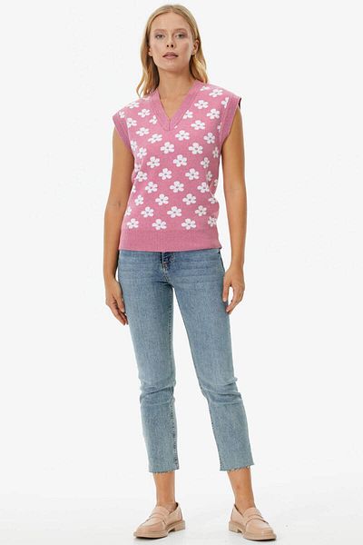 Sementa V-Neck Floral Motif Knitwear Sweater - Pink