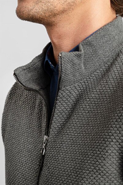 Tudors Men's Patterned Half Turtleneck Zipper Cardigan