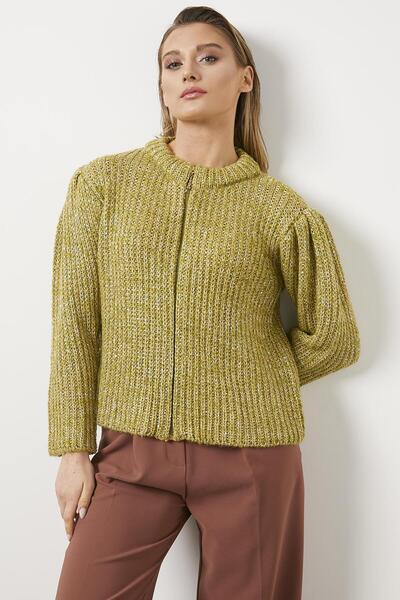 Sementa Трикотажний кардиган з блискітками та блискавкою, гірчичний