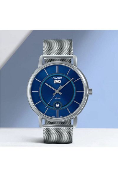 Casio Casio Men's Blue Dial Stainless Steel Mesh Band Watch MTP-B120M-2AVDF.