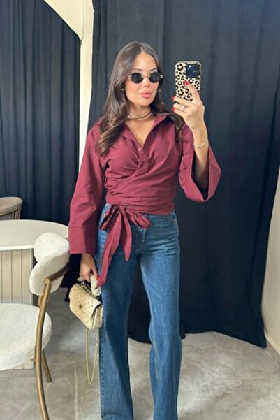 fmnbutik spaniolă cu mânecă evazată cu nasturi încrucișați design cu detalii ...